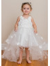 Beaded White Floral Tulle High Low Flower Girl Dress Beaded White Floral Tulle High Low Flower Girl Dress